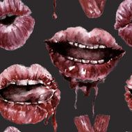 Seamless pattern with red lips Watercolor illustration N7