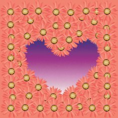 abstract violet heart from colorful flower on pink background