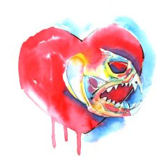 Watercolor heart and fish