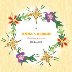 Wedding invitation with beautiful stylized flowers