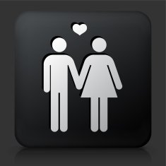 Black Square Button with Couple In Love Holding Hands N2