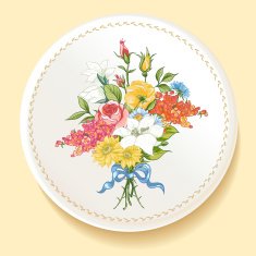 Baroque bouquet of wildflowers on white plate N4