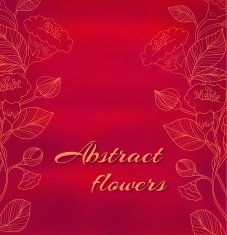 sketch of flowers on a red watercolor background in vintage N2