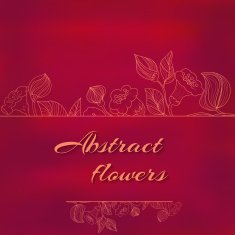 sketch of flowers on a red watercolor background in vintage N3