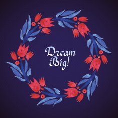 Dream Big watercolor floral wreath with paper cut flowers