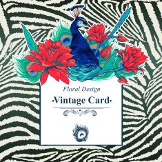Floral Vector Vintage Card with Peacock