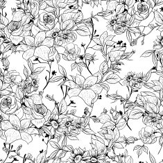Seamless monochrome floral background with roses N2