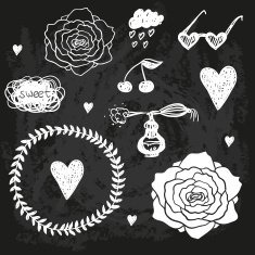 vector set of chalk doodles on chalkboard N2