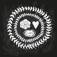 vector chalk doodle sketch of wreath on blackboard N2