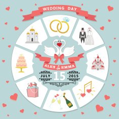 Wedding invitation in infographic style Swans couple N2