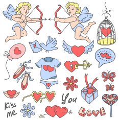 Valentine's day love decor elements set Doodles vintage graphi N2