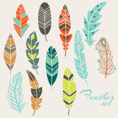 Cute vector set of vintage ethnic feathers in pastel colors N3