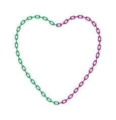 Half of chain in green and half purple colour shape heart