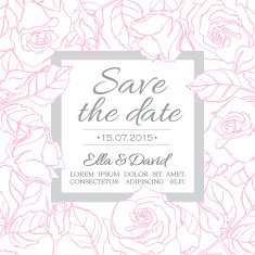 Vector delicate wedding invitation card template with line rose N2