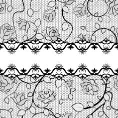 Black lace seamless pattern with roses N2