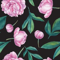 Seamless watercolor peony pattern on dark background