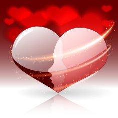 Man and woman silhouette in heart shape