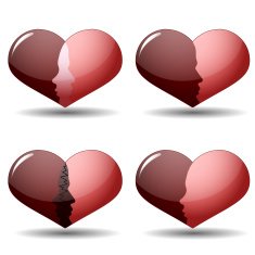 Set of man and woman silhouette in heart shape