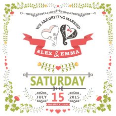 Wedding invitation with stylized heart and floral frame N2