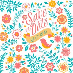 Wedding invitation card with flowers Ukrainian style save the date