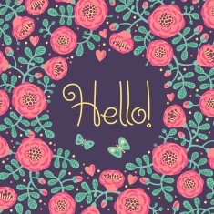 Vector floral card with frame from flowers leaves and text