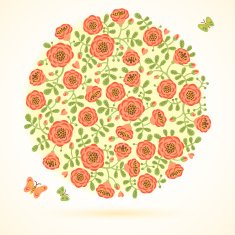 Vector card with floral bouquet and butterflies