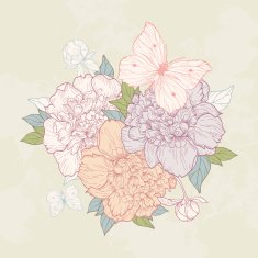 Background with peony and butterfly N3