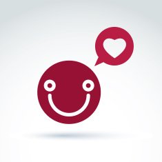 Smiling happy person in love red speech bubble with heart