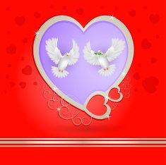 Two white pigeons with golden heart