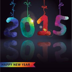 Multicolor polygons numbers hang on ribbons New year 2015