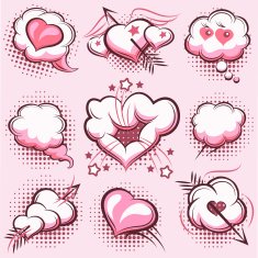 Comic elements for Valentines Day with explosions hearts and arrows