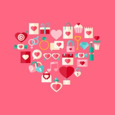 Heart shaped valentine day flat style icon set