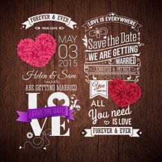 Wooden background typography design and decorative hearts N2