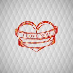 vector illustration with engraving heart and ribbon I love you