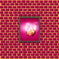 paintings with glowing hearts on a brick wall vector N2