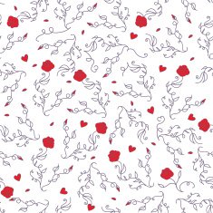 Swirling branches with roses and hearts seamless vector pattern