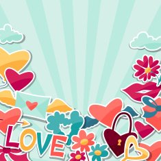 Background with Valentine's and Wedding stickers N2