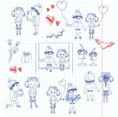 Valentine boy and girl in love set of romantic pictures N2