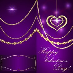 Vector Saint Valentine lilac invitation card with hearts and golden