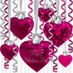 Curling ribbon heart bauble Happy Valentine's Day card in vector N2