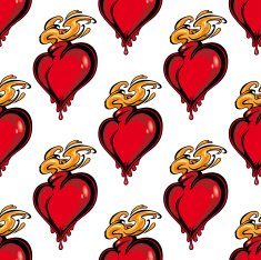 Seamless pattern of a flaming melting heart