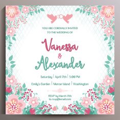 Wedding Invitation Floral square card 14 5 cm N8