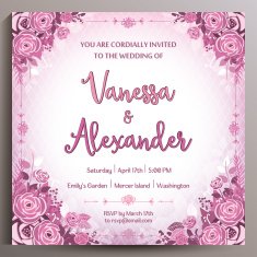 Romantic Wedding Invitation Floral square card 14 5 cm N24