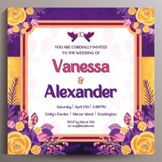 Romantic Wedding Invitation Floral square card 14 5 cm N25
