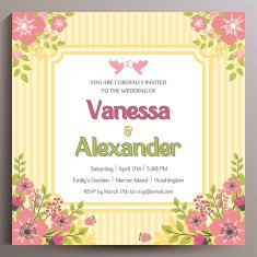 Vintage Wedding Invitation Floral square card 14 5 cm