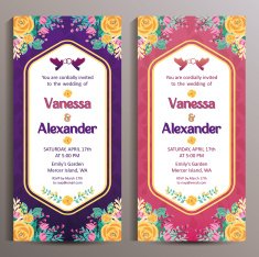 Wedding Invitation Two floral vertical cards size is 10x21 cm N8