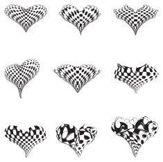 Set of Graphic Line Art Heart Shapes Modern halftone pattern