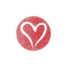 Heart vector round icon with hand drawn lines texture