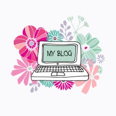 Floral print with laptop and various hand drawn flowers vector N2