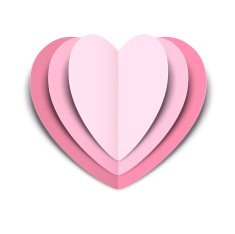 Three pink paper love hearts nestled together